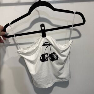 Lucky 8 Ball White Cherry Print Tube Top